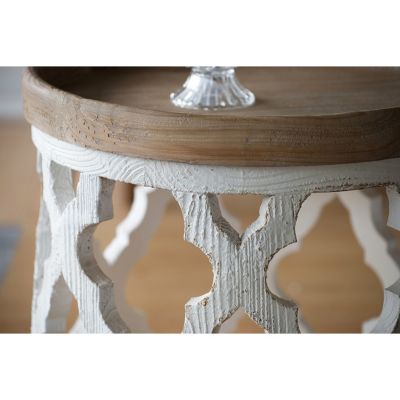  23" Large Distressed White Side Table