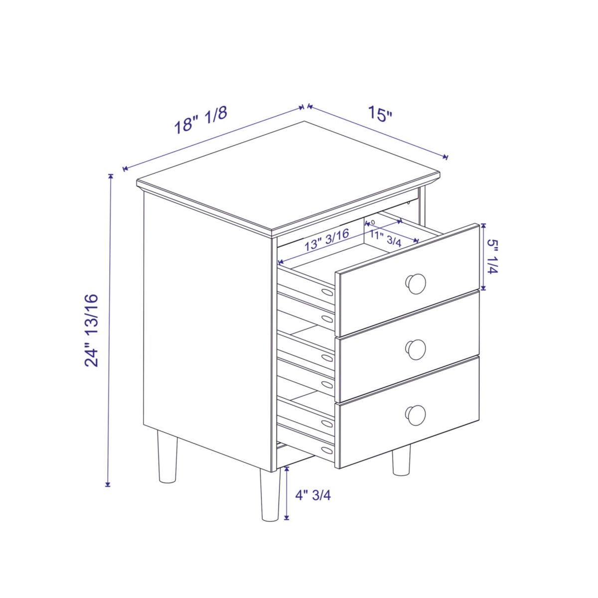 Streamdale Furniture Classic 3-Drawer Solid Wood Nightstand -- Caramel