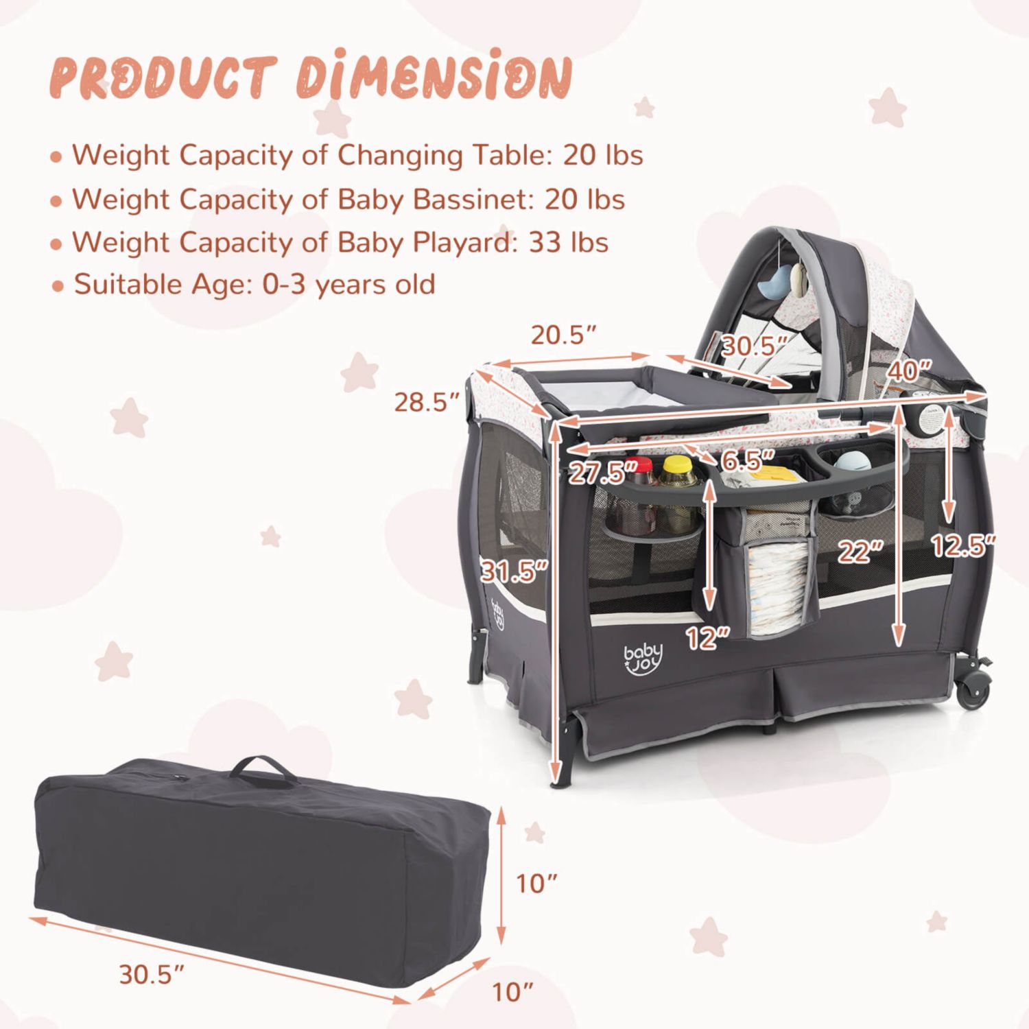 Pack Play Baby Diaper Changing Table 4 in 1 Foldable with Mattress