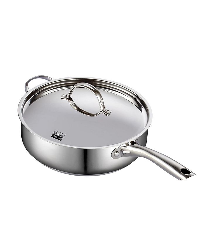 Cooks Standard 4-Quart Stainless Steel Saute Pan with Lid, 10.5-inch Deep Frying Pan Induction Cookware, Oven Safe Large Skillet Jumbo Cooker with Stay-Cool Helper Handle - Silver