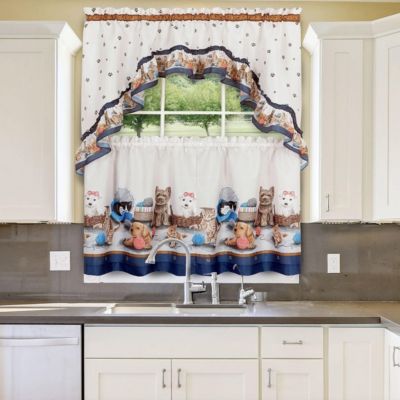 Adorable Puppies & Kittens Kitchen Curtain Tier & Swag Set - 58 in. W x 24 in. L