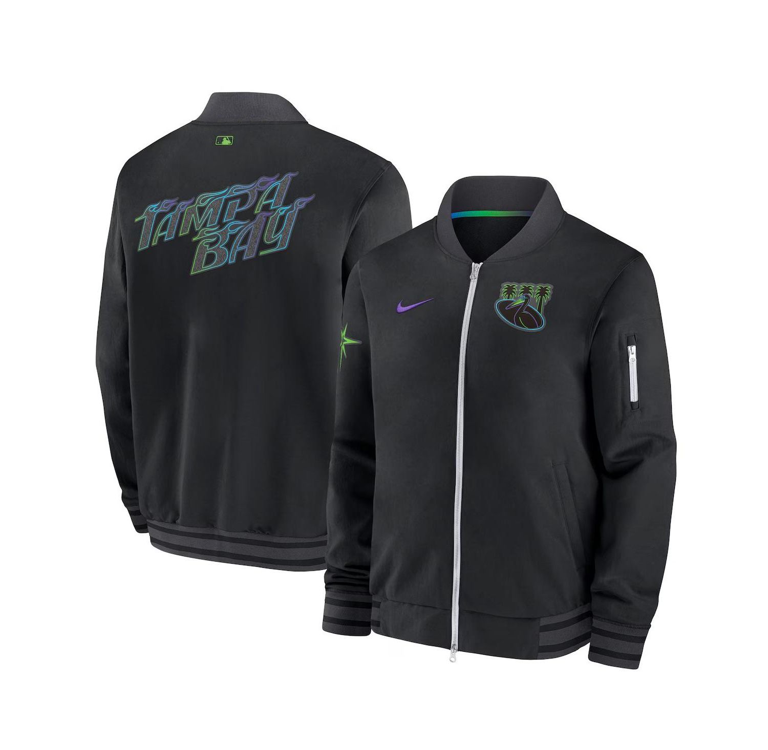 Men's Black Tampa Bay Rays 2024 City Connect Authentic Collection Game Time Full-Zip Bomber Jacket