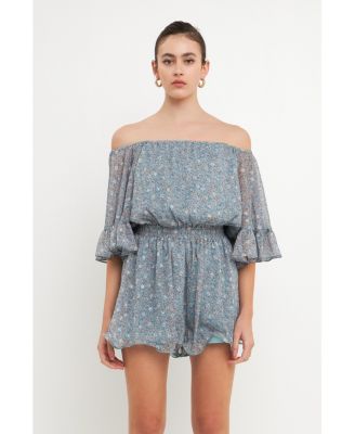 Women's Ditsy Floral Off the Shoulder Romper
