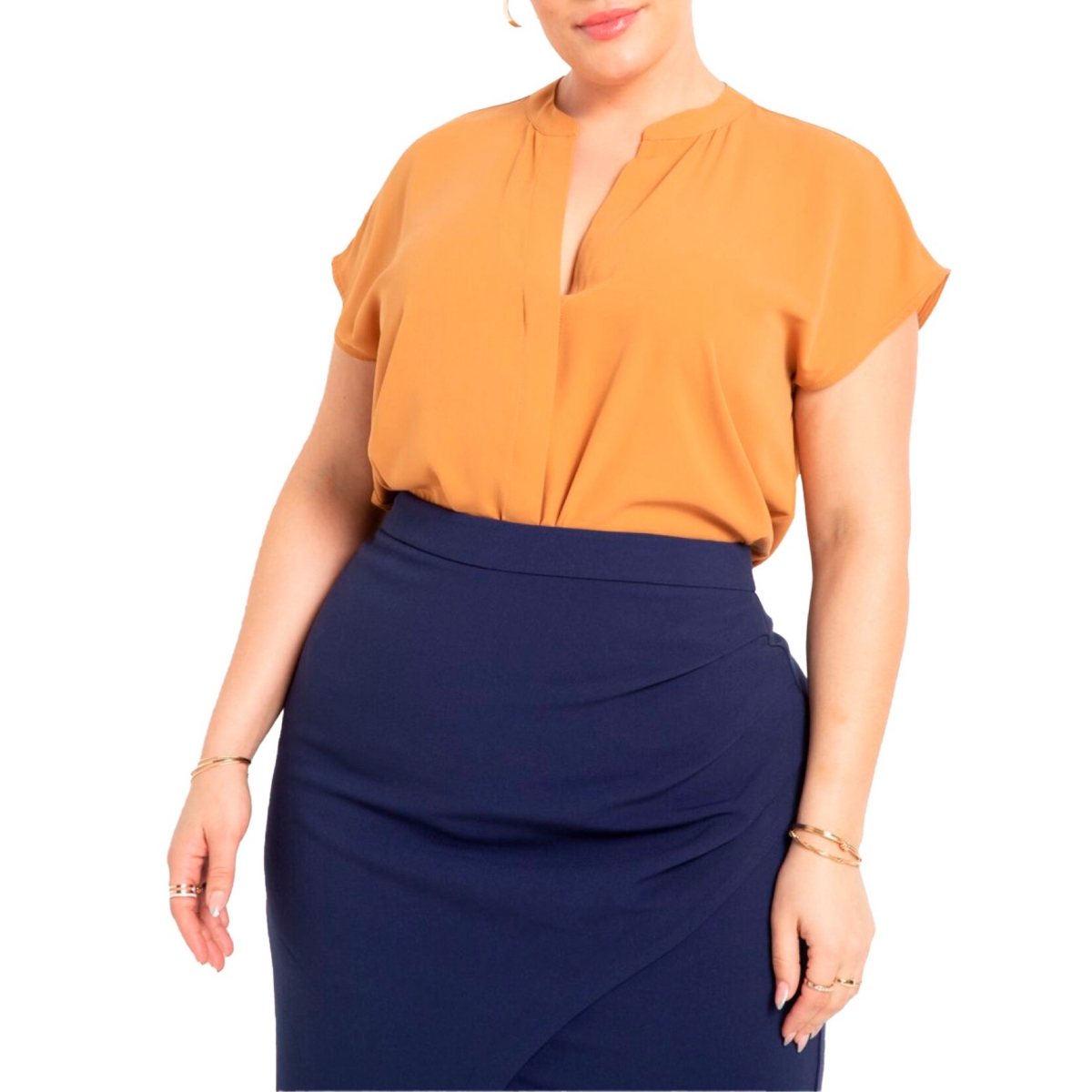 Plus Size Notch Collar Blouse - Rain forest