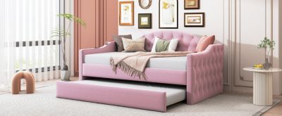 Tufted Daybed with Trundle, Velvet Sofabed