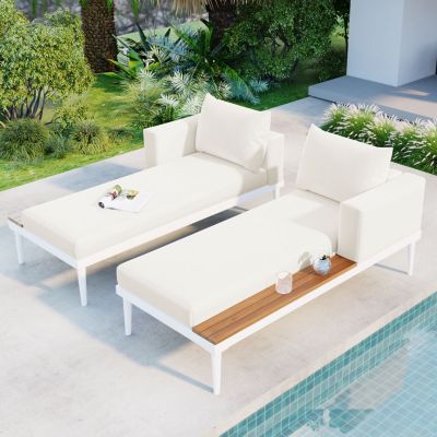 Streamdale Modern Outdoor Daybed with Wood Topped Side Spaces