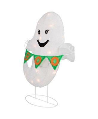 25" Lighted LED White Ghost with "Boo" Banner Halloween Yard Decoration