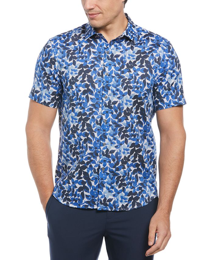 Perry Ellis Men's Floral Print Short-Sleeve Button-Front Cotton Shirt ...