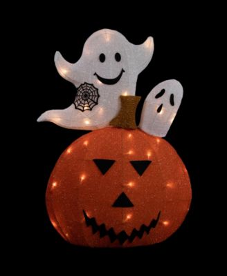 27.5" LED Lighted Battery Operated Jack-O-Lantern and Ghosts Halloween Decoration