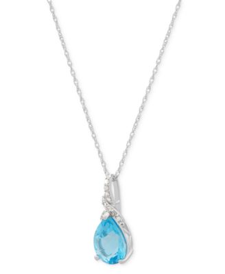 Swiss Blue Topaz (2 ct. t.w.) & Diamond (1/20 ct. t.w.) Pear & Swirl 18" Pendant Necklace in 14k White Gold