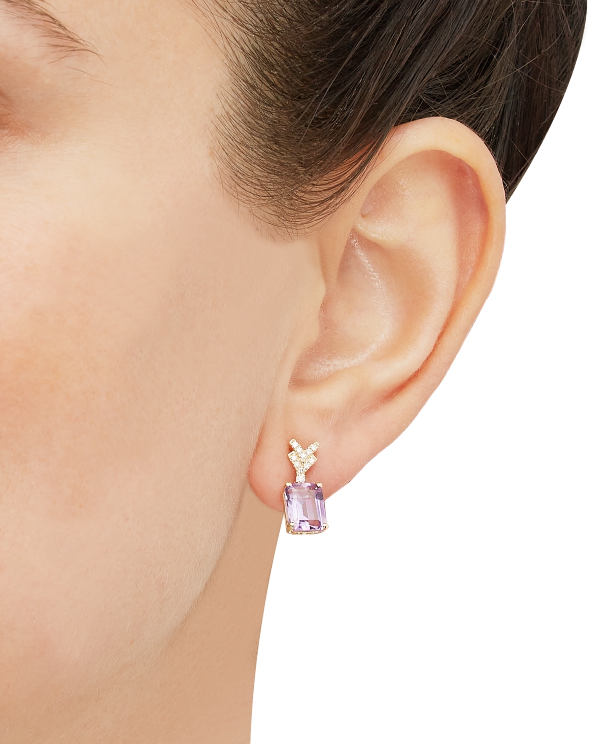 (2-3/4 ct. t.w.) & Diamond (1/10 ct. t.w.) Drop Earrings in 14k Gold - Pink Amethyst