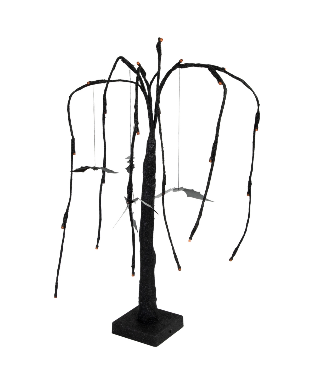 Northlight 24" Led Lighted Black Glittered Halloween Willow Tree With Bats In Black