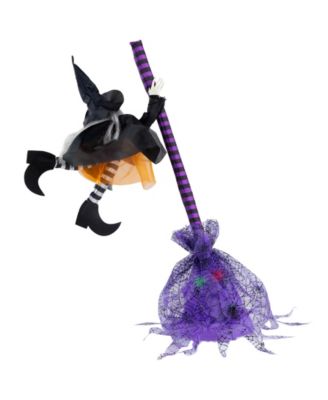Animated Flying Witch with Broom Halloween Decoration - 25"
