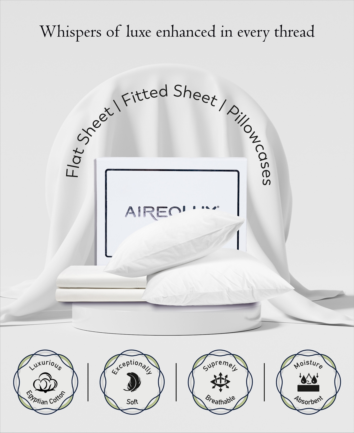Purity Home Aireolux 1000 Thread Count Egyptian Cotton Sateen 4-Pc. Sheet Set
