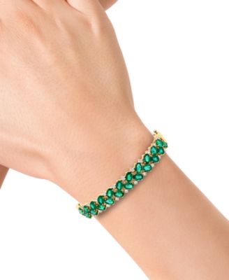 EFFY&reg; Emerald (9-3/8 ct. t.w.) & Diamond (7/8 ct. t.w.) Oval Cluster Bangle Bracelet in 14k Gold