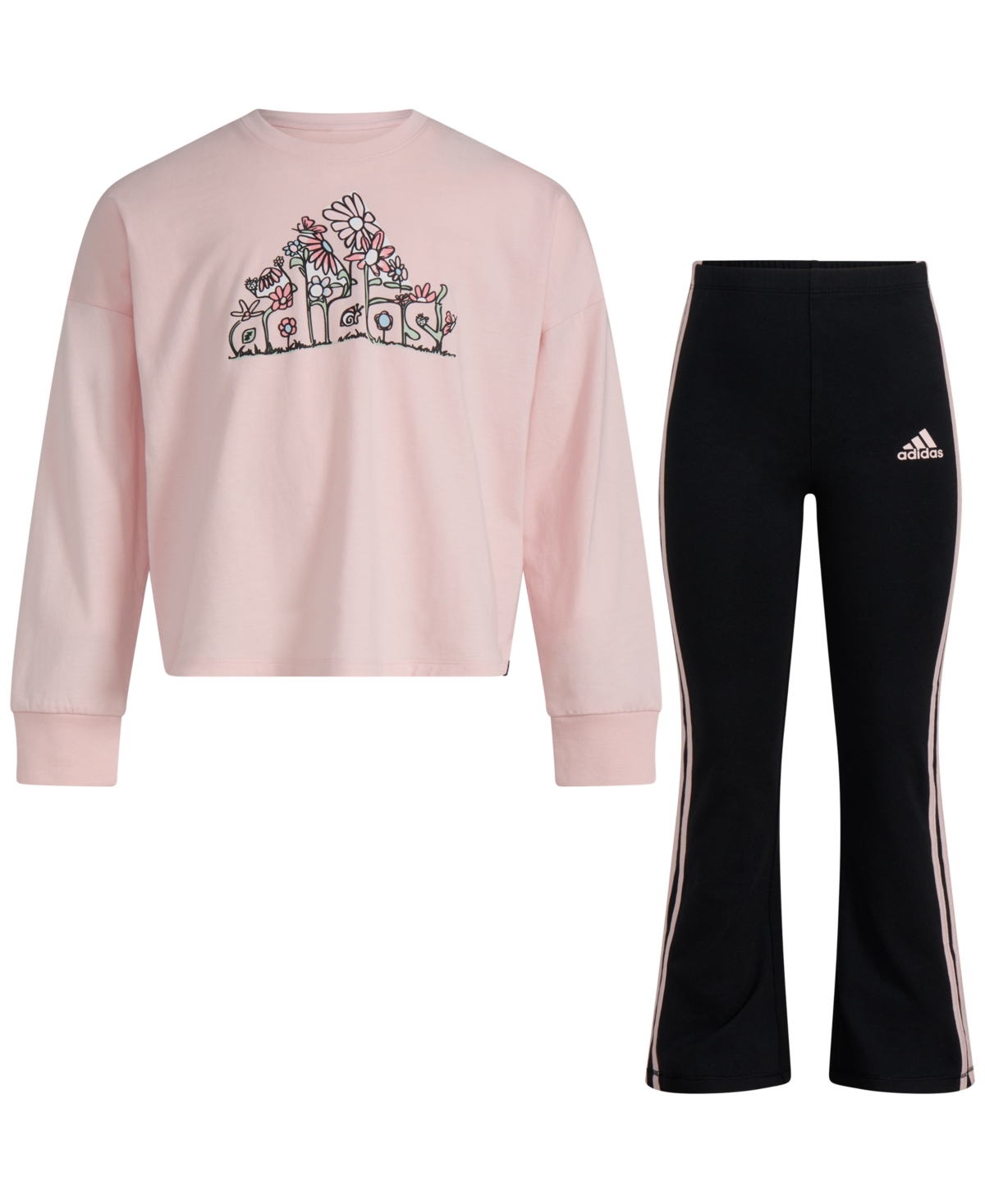 adidas Little & Toddler Girls Long-Sleeve T-Shirt & Flare Pants, 2 Piece Set