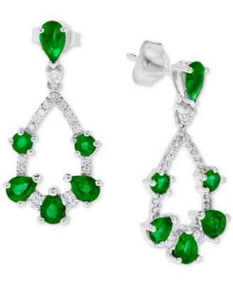 Macy's - Emerald (1-5/8 ct. t.w.) & Diamond (1/5 ct. t.w.) Chandelier Drop Earrings in 14k White Gold (Also in Ruby & Sapphire)