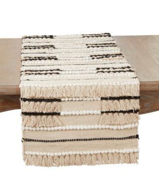 Artisanal Knotwork Fringed Table Runner, 16"x72"