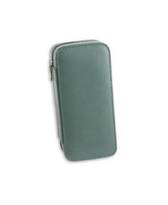 Leather Two Watch Travel Case with Form Fit Compartments, Center Divider to Prevent Watches from Touching and Zipper Closure.