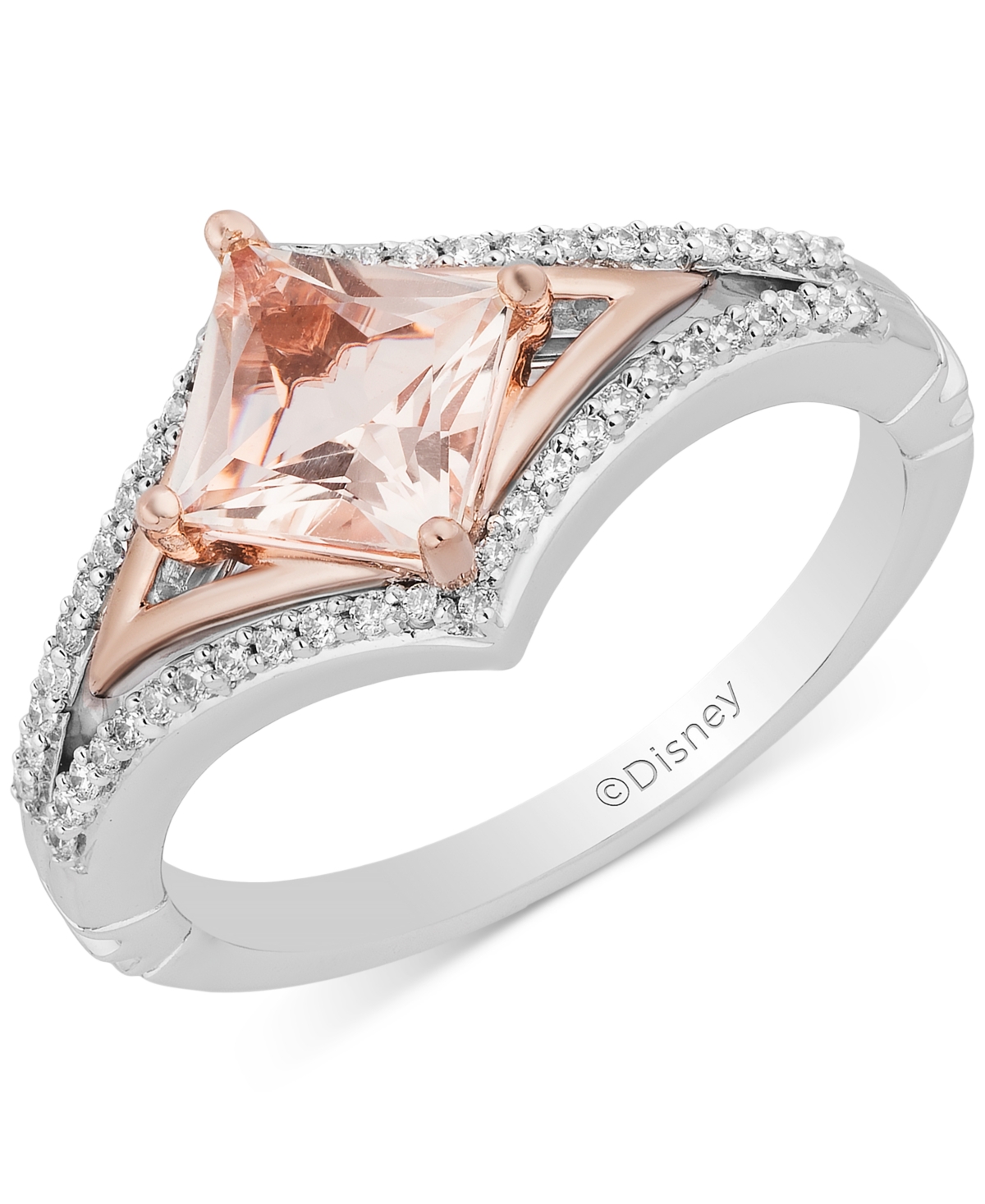 Disney Enchanted Vault Morganite (1 Ct. T.w.) & Diamond (1/5 Ct. T.w.) Aurora Ring In Sterling Silver & 10k Rose Gold In Sterling Silver  Rose Gold