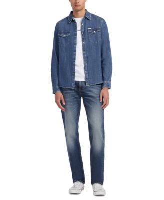 Men's Slim-Fit Solid Button-Down Denim Shirt 