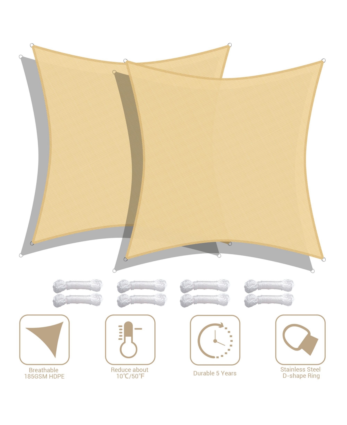 Yescom 2 Pack 16x16 Ft 97% Uv Block Square Sun Shade Sail Canopy Outdoor Patio Poolside