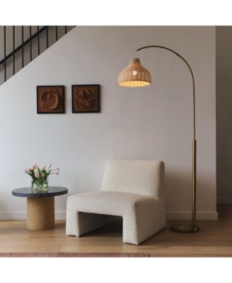 Lark 75 in. Boho Wicker LED Floor Lamp with Rattan Empire Shade