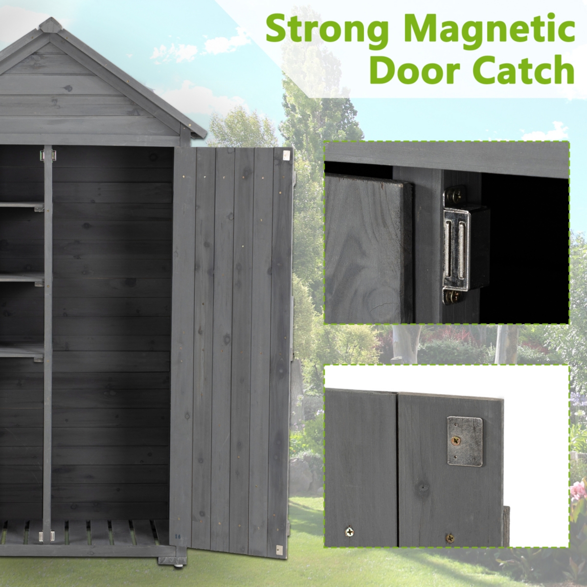 Wooden Outdoor Storage Cabinet with Shelves and Latch