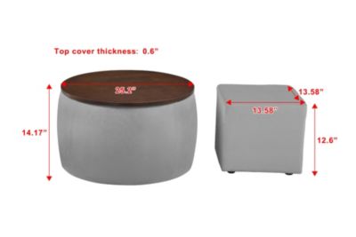 Round Ottoman Set with Storage & Coffee Table - 2 in 1 Function