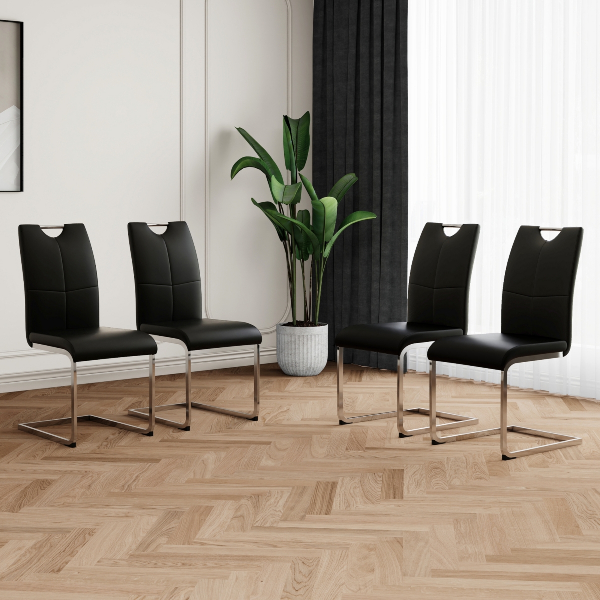 Set of 4 Modern Faux Leather Dining Chairs