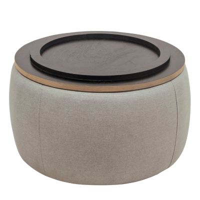 Streamdale Round Storage Ottoman, 2 In 1 Function, Work As End Table And Ottoman