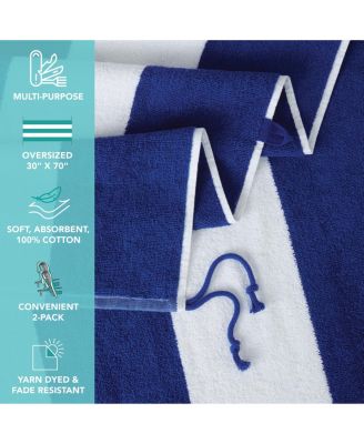Tie & Dry Beach Towel (2 Pack), 30x70 in, Soft Ring Spun Cotton, Color Options