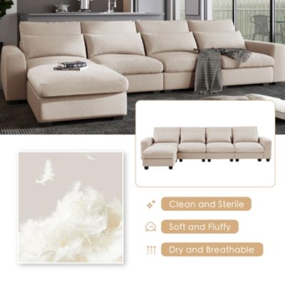 Feather Filled L-Shape Convertible Sectional Sofa