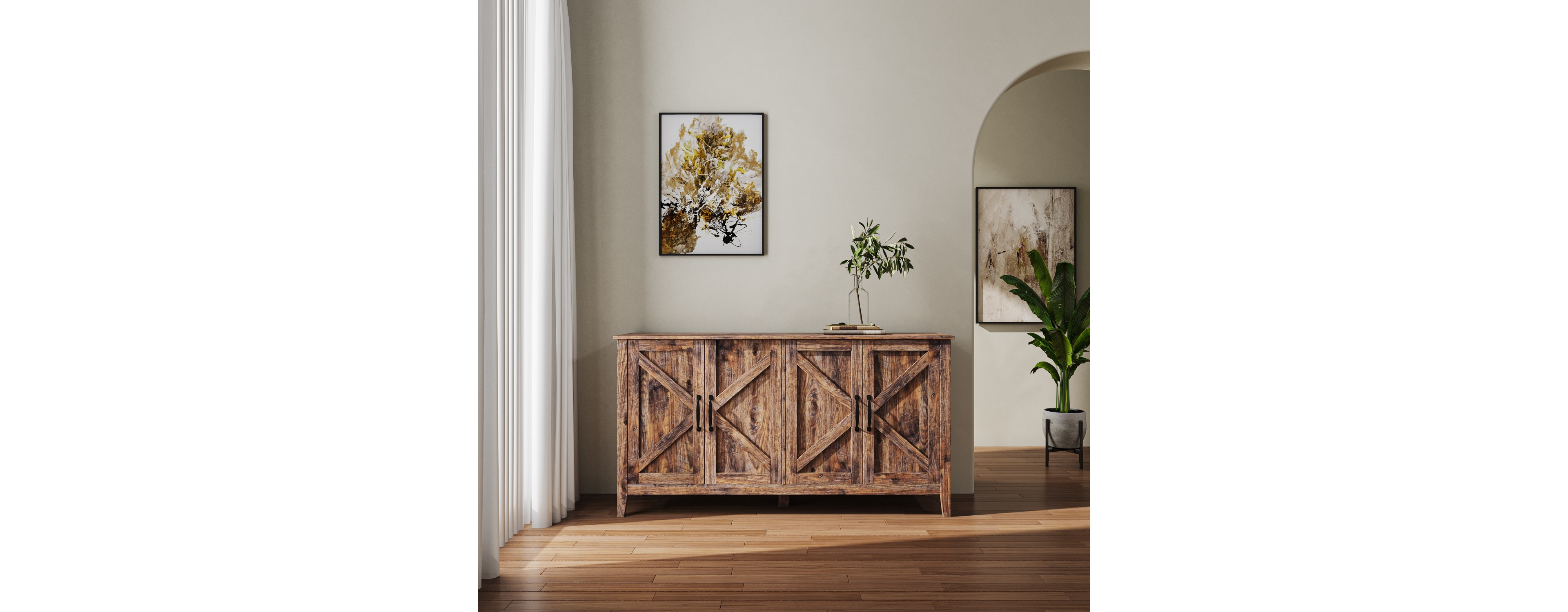 Streamdale Furniture 4-Door Storage Cabinet with Open Shelving