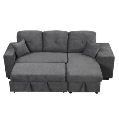 Sectional Sofa Bed with Storage Chaise and 2 Stools