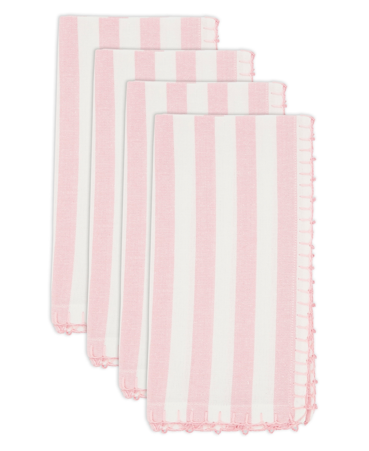 Saro Lifestyle Lively Pompom Border Striped Napkin Set Of 4,20"x20" In Blue