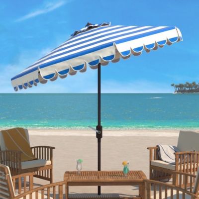 Maui Single Scallop Striped 9Ft Crank Push Button Tilt Umbrella