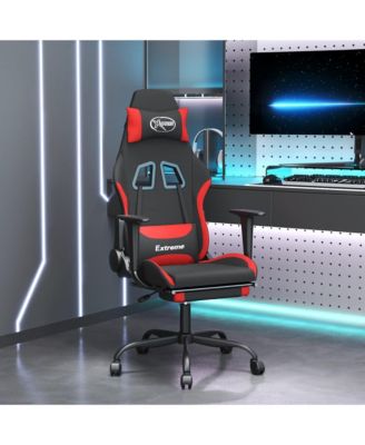 Massage Gaming Chair with Footrest Black and Red Fabric
