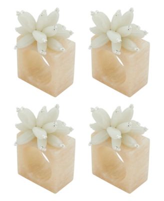 Beaded Floral Blossom Resin Napkin Ring Set of 4