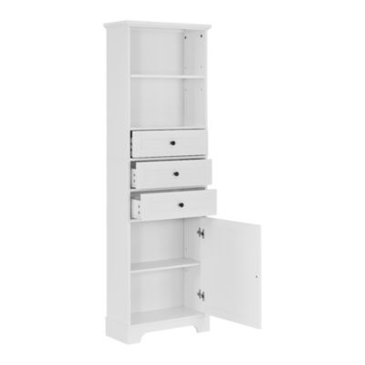 Streamdale White Tall Storage Cabinet with 3 Drawers and Adjustable Shelves