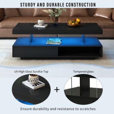 LED Coffee Table With Storage and Display Shelves