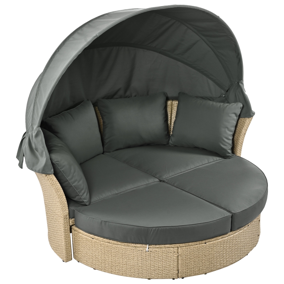 Streamdale Wicker Rattan Round Daybed with Canopy & Pillows