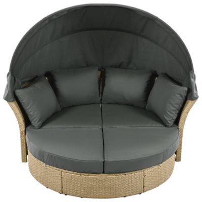 Streamdale Wicker Rattan Round Daybed with Canopy & Pillows
