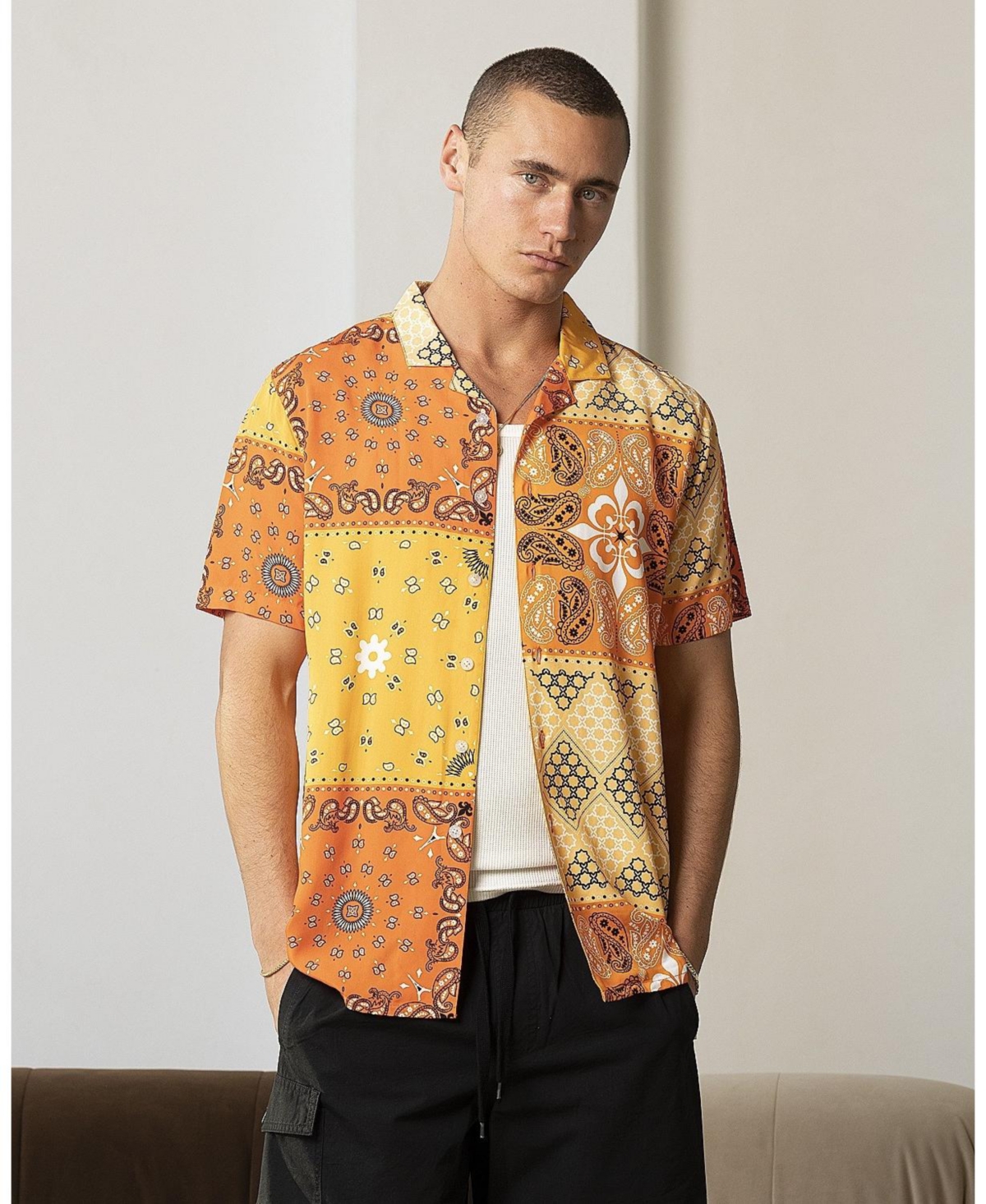 Men's Bandana Ultra Button Up Shirt - Orange