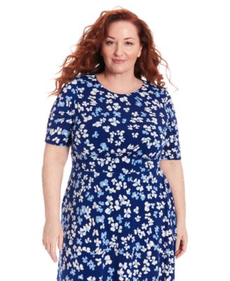 blue dress for baby girl London Times Flower Print A-Line Midi Dress main image 0