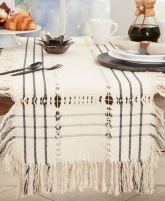 Plaid Hemstitch Table Runner, with Fringe, 16"x72"