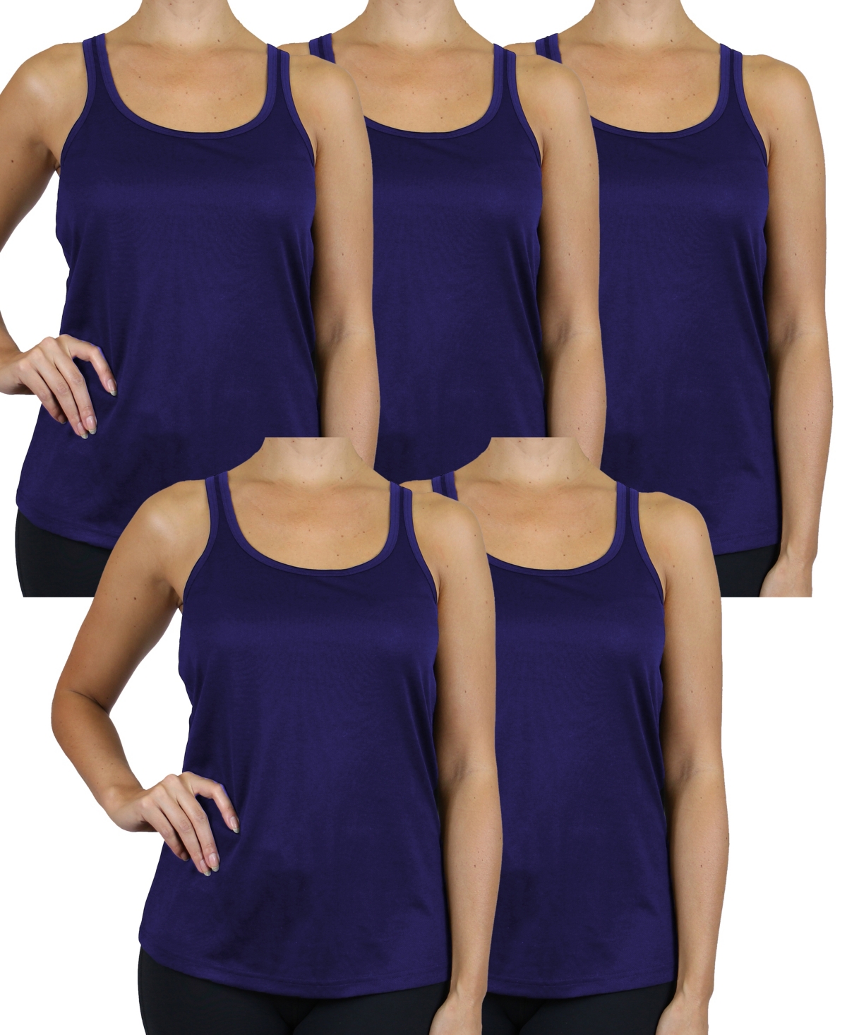 Shop Galaxy By Harvic Women's Moisture Wicking Racerback Tanks-5 Pack In Navy