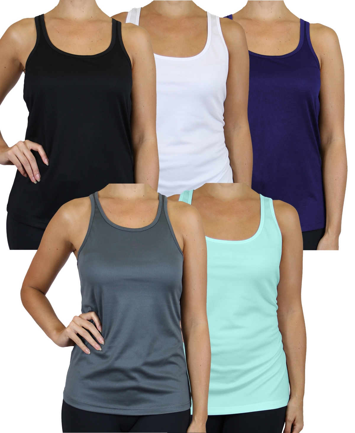 Galaxy By Harvic Women's Moisture Wicking Racerback Tanks-5 Pack In Mint Multicolor