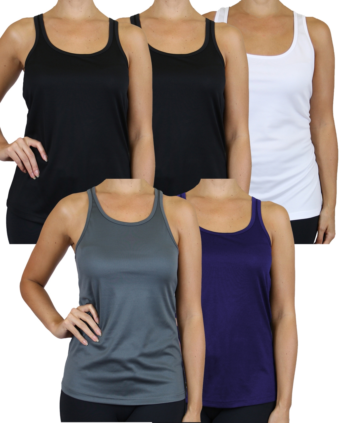 Galaxy By Harvic Women's Moisture Wicking Racerback Tanks-5 Pack In Black Multi Color