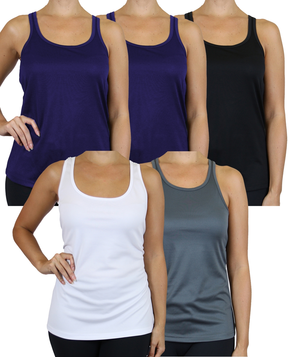 Galaxy By Harvic Women's Moisture Wicking Racerback Tanks-5 Pack In Navy Multi Color